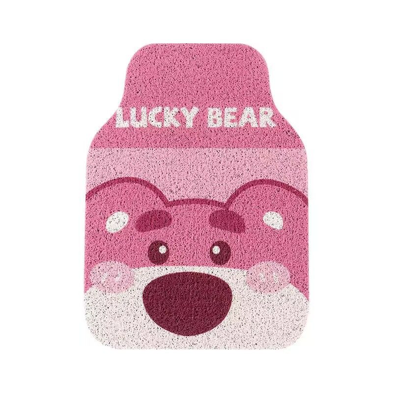 Cartoon Bear Car Floor Mats PVC Universal Non Slip Pink bear head Front 1 — image 1