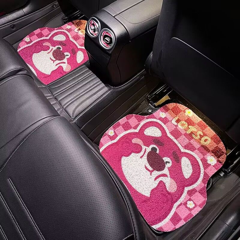 Cartoon Bear Car Floor Mats PVC Universal Non Slip Pink bear head back 1 view 5