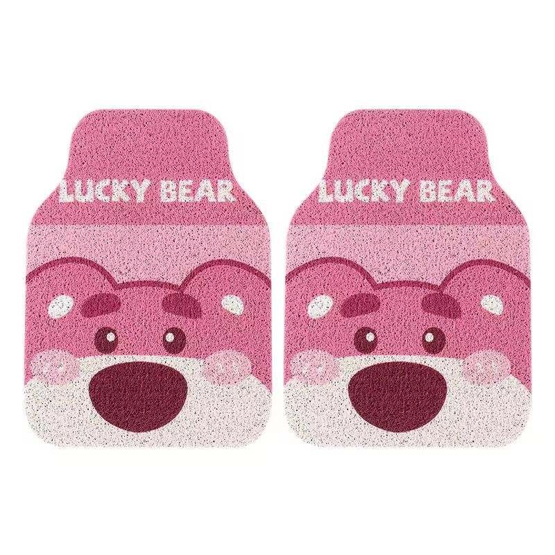 Cartoon Bear Car Floor Mats PVC Universal Non Slip Pink bear head Front 2 — image 1