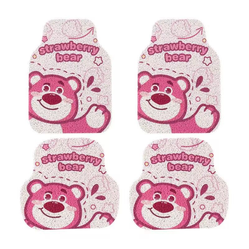 Cartoon Bear Car Floor Mats PVC Universal Non Slip Waving pink bear wire ring — image 1
