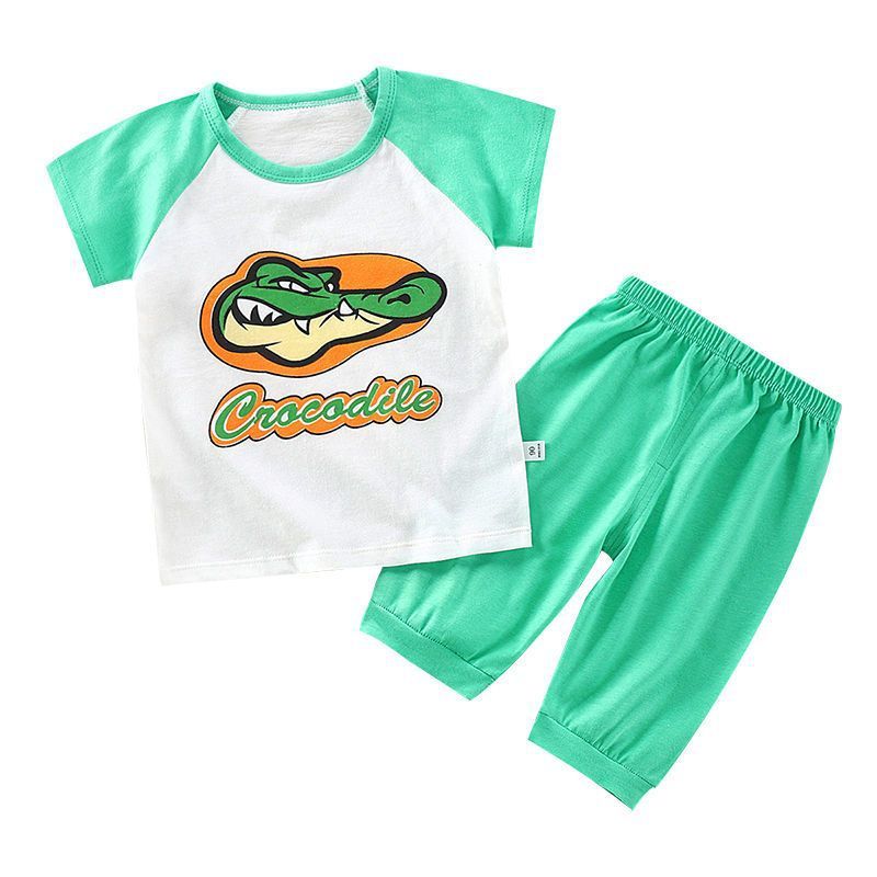 Qiaoxindou Cotton 2 Piece Kids Summer Set 5 pants suit -- green crocodile 130cm