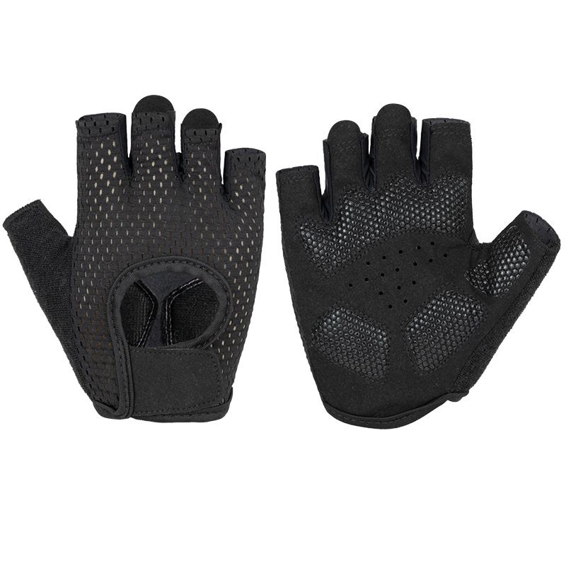 MKAS Men Women Half Finger Cycling Gloves Polyester Black Reinforcing Section
