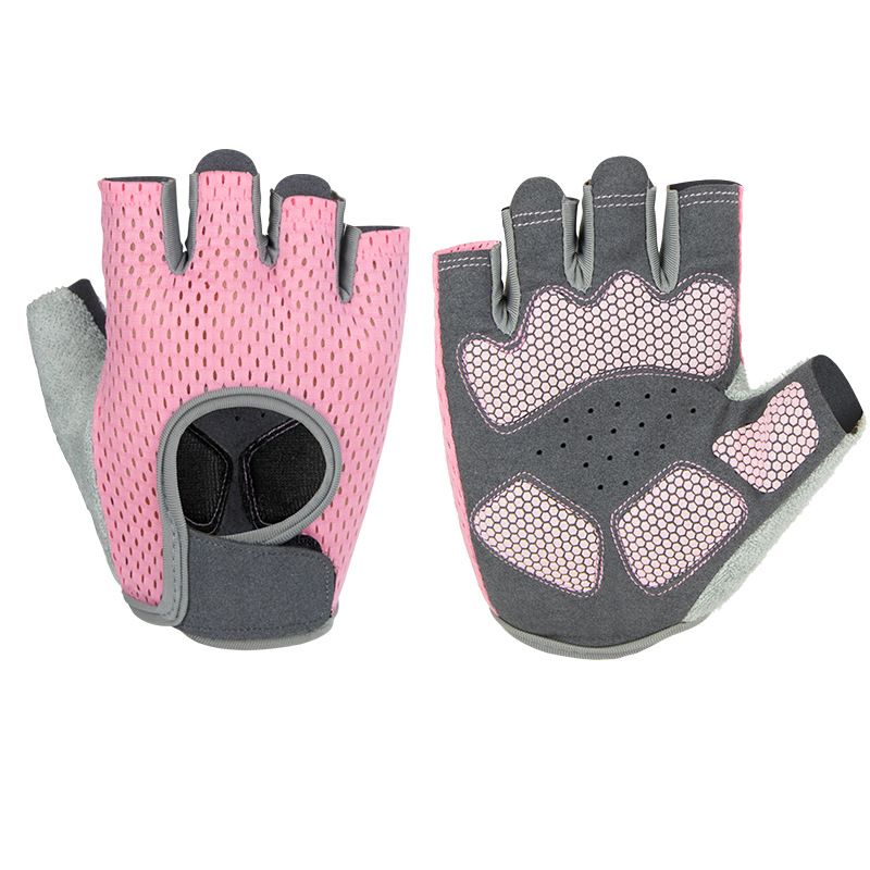 MKAS Men Women Half Finger Cycling Gloves Polyester Pink Reinforcing Section