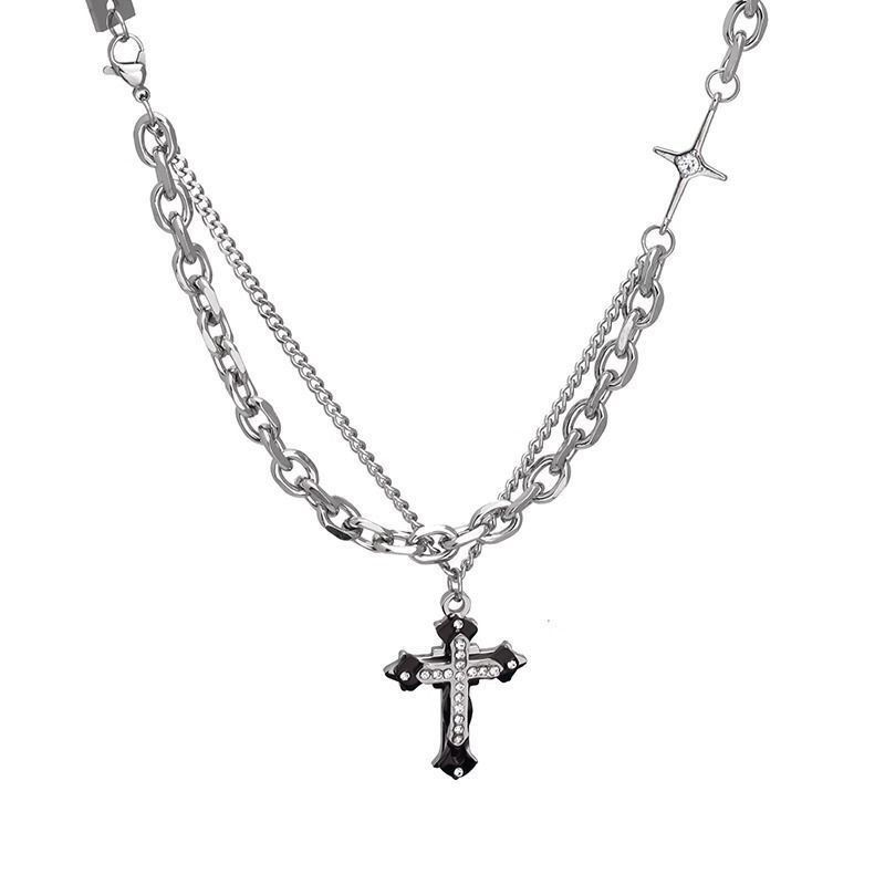Alloy Cross Necklace O Chain 41-50cm Unisex High street three-layer cross necklace view 3