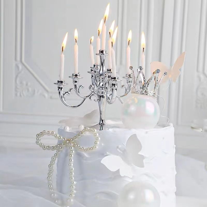 Retro Cake Candlestick Set with Candles Cross Silver (matching candle) view 2