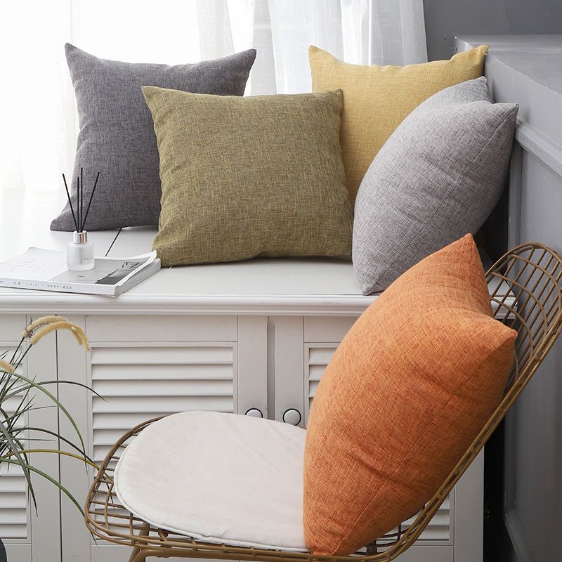 Le Su Cotton Linen Cushion Solid Color with Core 33# Blue 50*50-pillowcase view 3