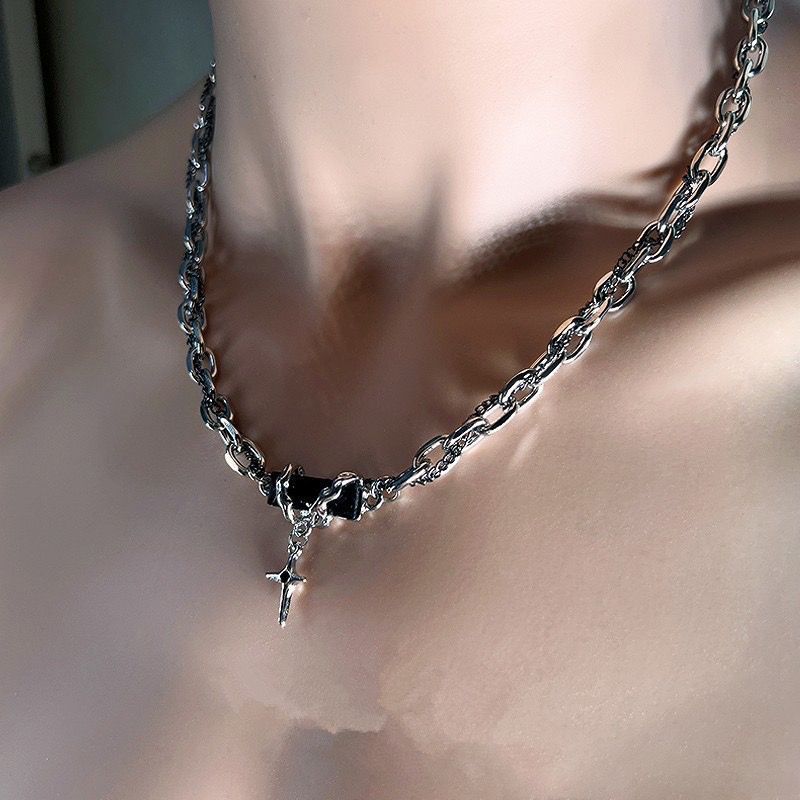 YX Men's Alloy Cross Chain Necklace Black Geometric... Black winding forest