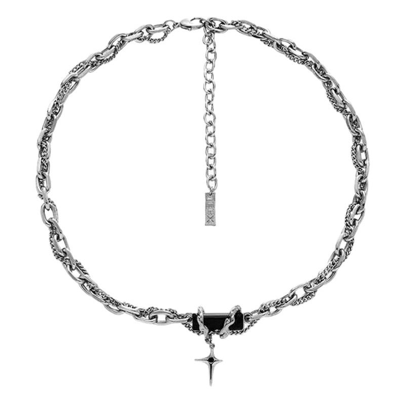 YX Men's Alloy Cross Chain Necklace Black Geometric... Black winding forest view 2