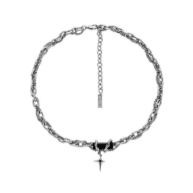 YX Men's Alloy Cross Chain Necklace Black Geometric... Black winding forest view 7