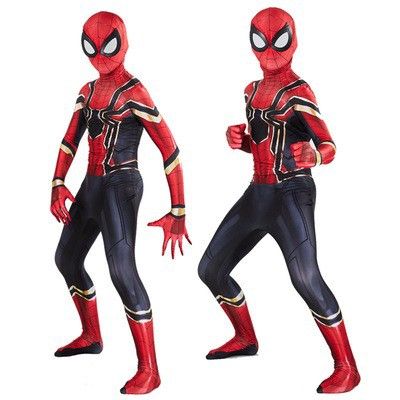 Spiderman Cosplay Costume Milk Silk One Piece Suit Black Red Steel 160