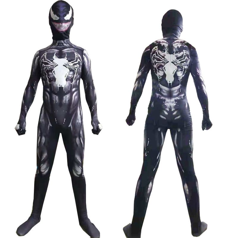 Spiderman Cosplay Costume Milk Silk One Piece Suit Black and White venom 160