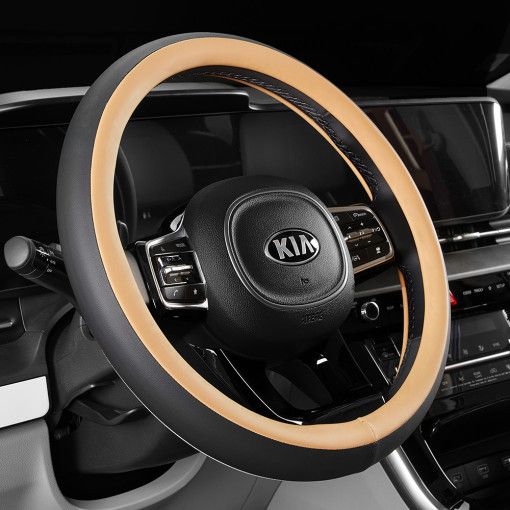 Steering Wheel Cover Artificial Leather 38cm Car Black with camel — image 1