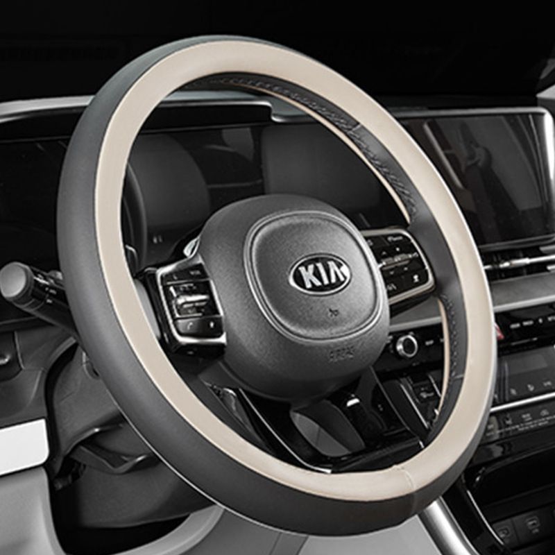 Steering Wheel Cover Artificial Leather 38cm Car Black with warm gray view 4