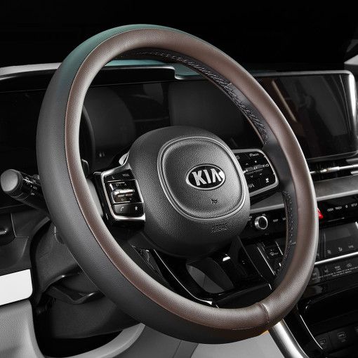 Steering Wheel Cover Artificial Leather 38cm Car Black with deep coffee — image 1