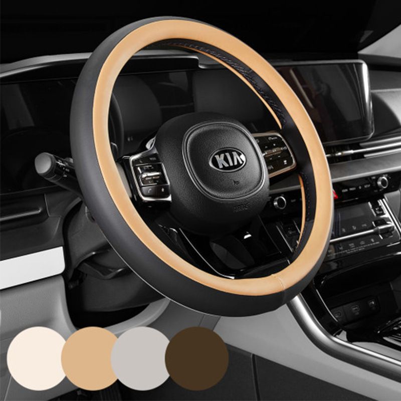Steering Wheel Cover Artificial Leather 38cm Car Black with deep coffee view 2