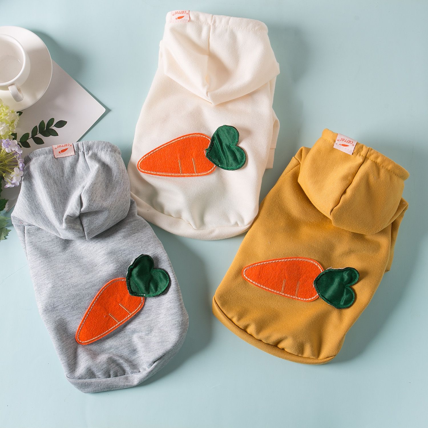 Pet Dog Clothes Hooded Sweatshirt Qichong Small Breed pull radish gray XXL view 2