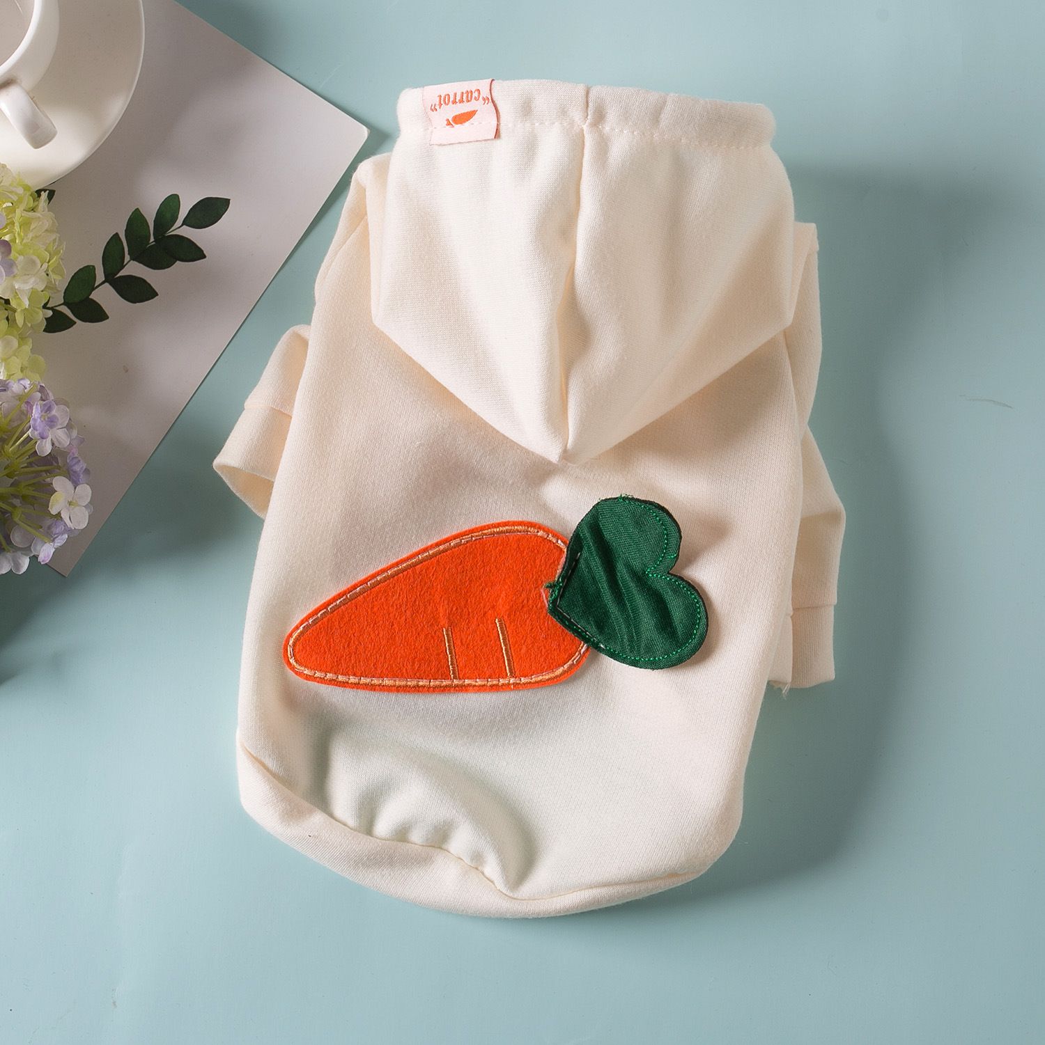 Pet Dog Clothes Hooded Sweatshirt Qichong Small Breed pull radish yellow XL view 5