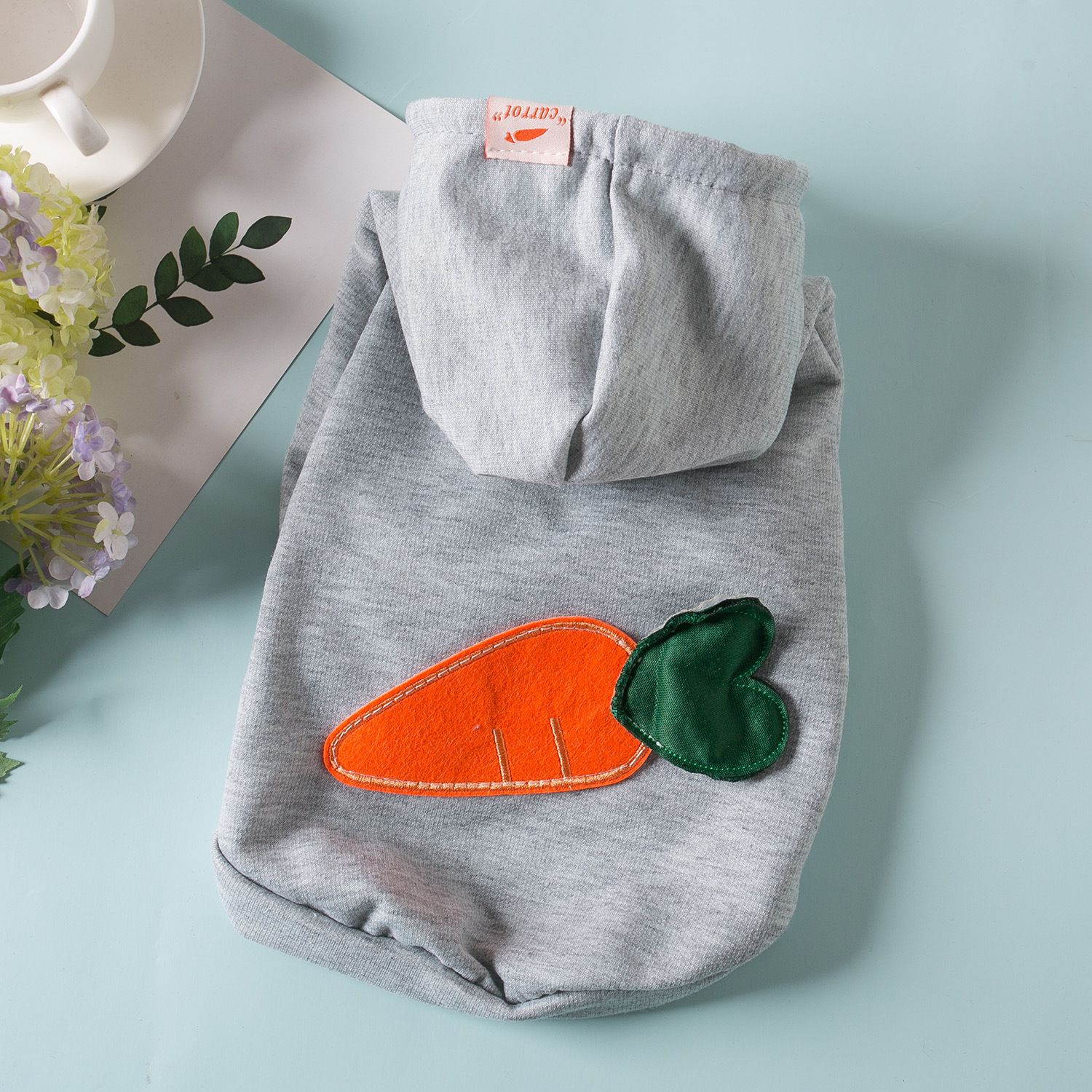 Pet Dog Clothes Hooded Sweatshirt Qichong Small Breed pull radish white XL view 4