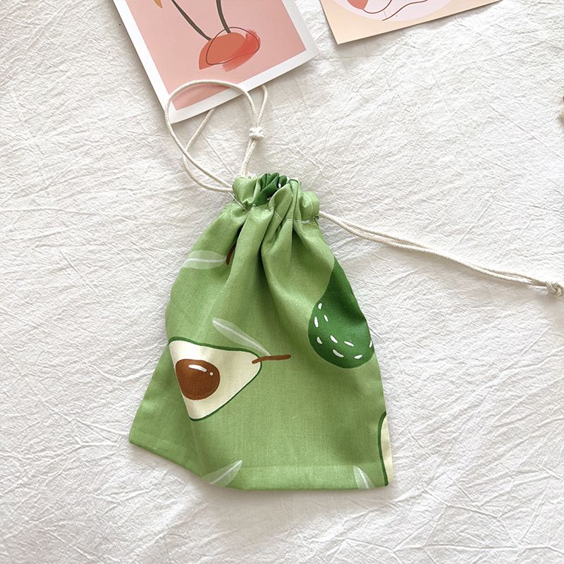 Travel Storage Cotton Bag Drawstring Multi-Purpose. Avocado-cotton material