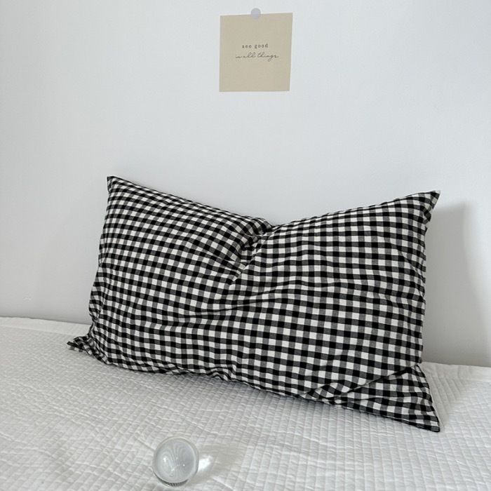 Pure Cotton Pillowcase 48x74cm Black and White small plaid L 48*74 single