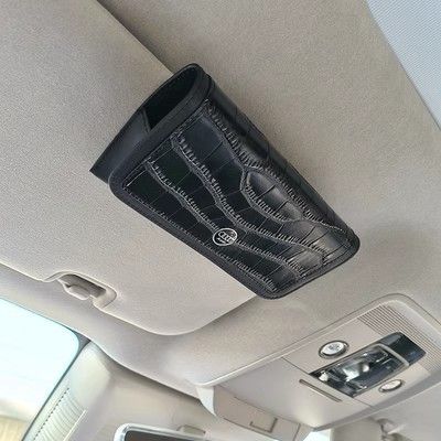 Genuine Leather Car Glasses Clip Sun Visor Holder Black (car logo optional) — image 1