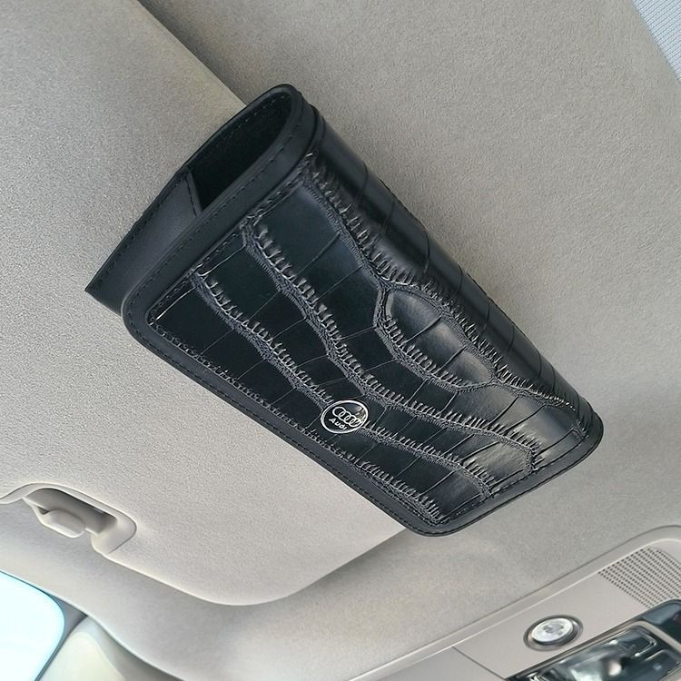 Genuine Leather Car Glasses Clip Sun Visor Holder Black (car logo optional) view 2