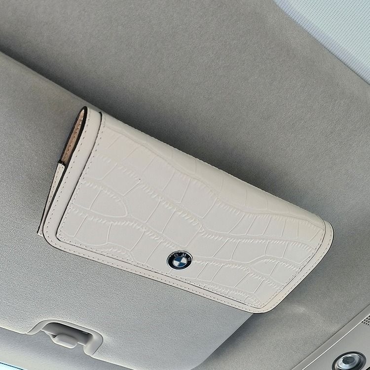 Genuine Leather Car Glasses Clip Sun Visor Holder Black (car logo optional) view 3