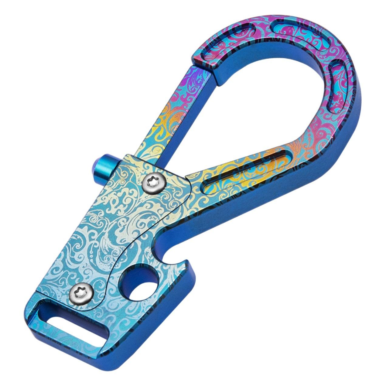 Titanium Alloy Keychain Press Multifunctional EDC. Gray buckle + leather strip view 2
