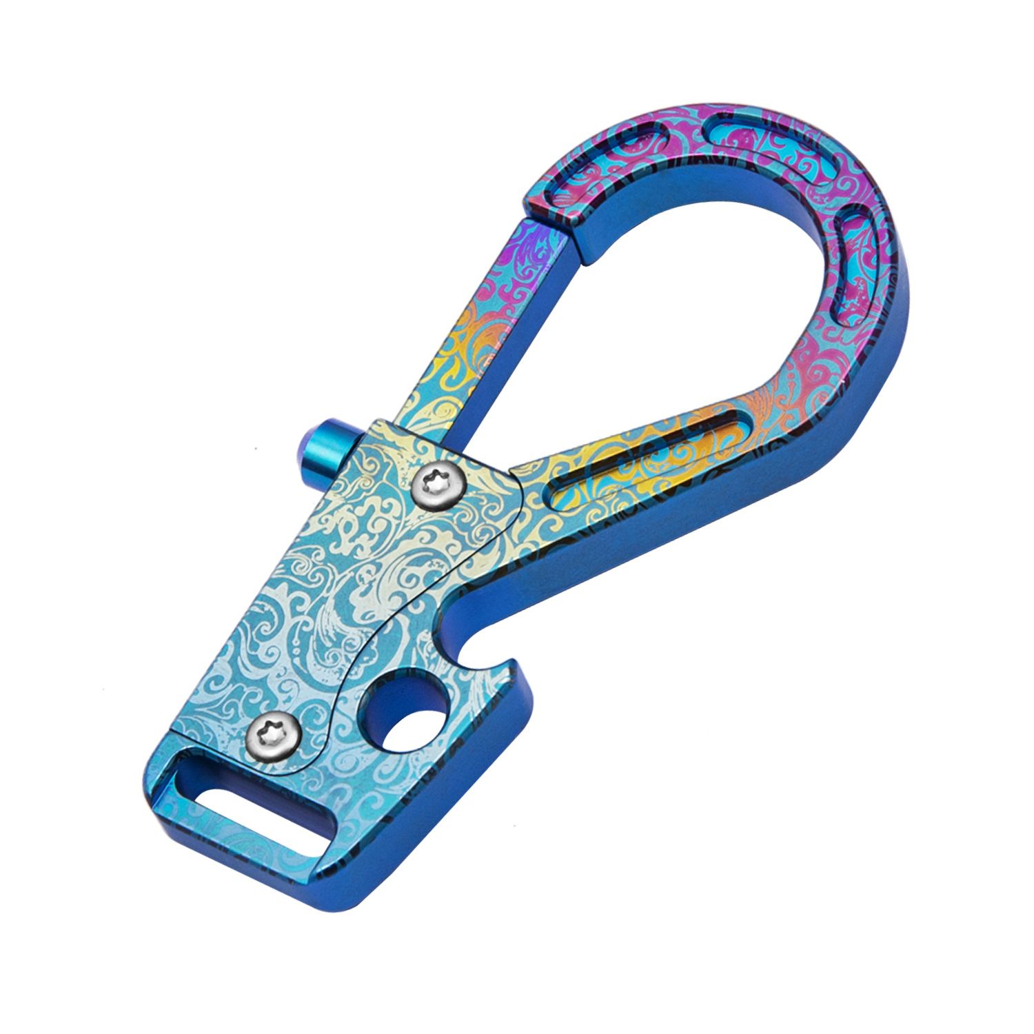 Titanium Alloy Keychain Press Multifunctional EDC. Gray buckle + leather strip view 4