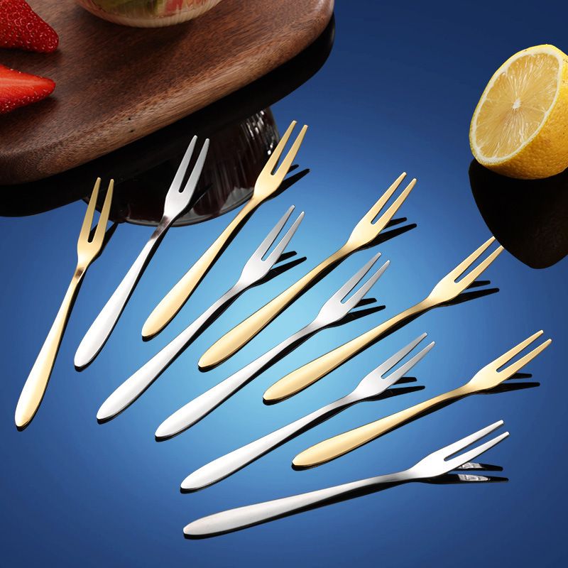 Sanrui Stainless Steel Two Prong Fruit Fork 410-Hemp Wheel-Gold view 3