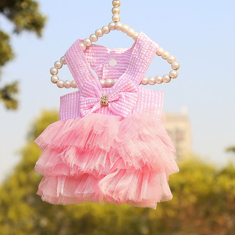 Shine Pet Dog Cat Mesh Dress Pink Vertical Stripe Sling Vertical Stripe Dress — image 1