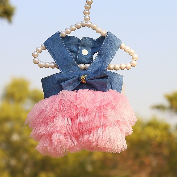 Shine Pet Dog Cat Mesh Dress Pink Vertical Stripe Sling pink + denim XXL (bust — image 1