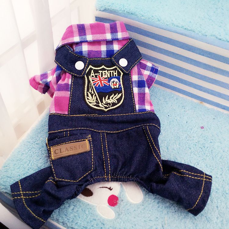 Shine Dog Cat Four Leg Plaid Denim Cotton Clothes Autumn and winter view 2