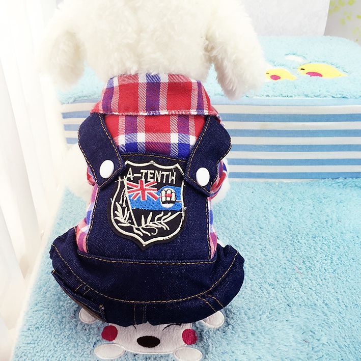 Shine Dog Cat Four Leg Plaid Denim Cotton Clothes Autumn and winter view 4