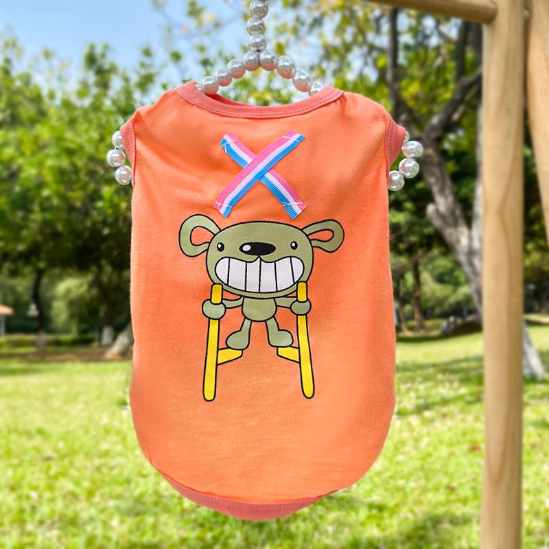 Shine Polyester Pet Vest Dog Cat Clothes Ribbon X Vest Orange Big Tooth Mouse — image 1