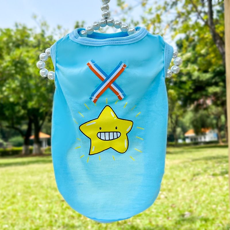Shine Polyester Pet Vest Dog Cat Clothes Blue Star Ribbon X Vest XXL (bust — image 1