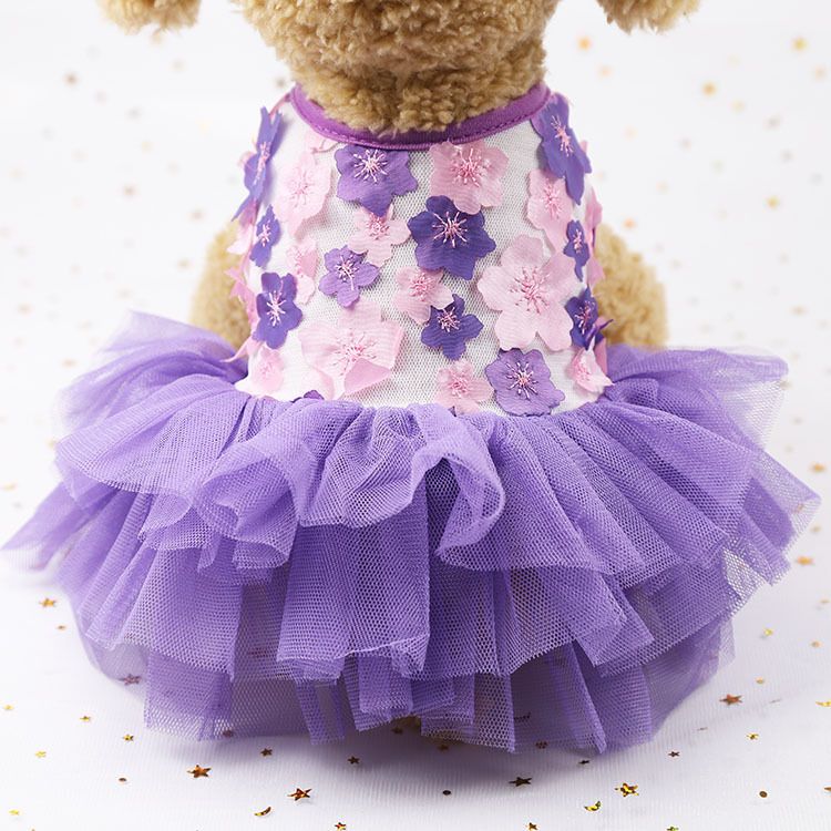 Dog Cat Vest Skirt Striped Mesh Summer Sansheng III Peach Blossom Dress Purple — image 1