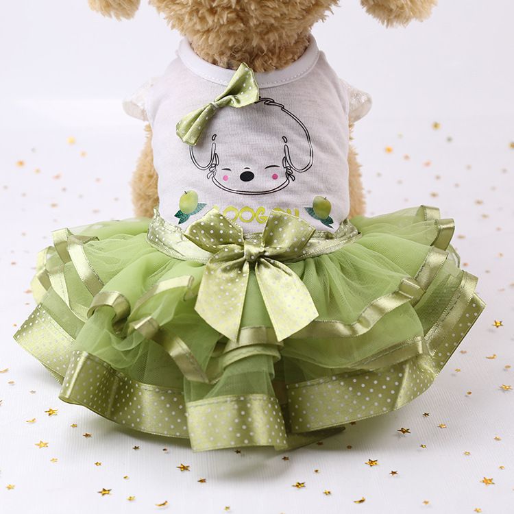 Dog Cat Vest Skirt Striped Mesh Summer Doll Tutu Green XS (bust 30CM — image 1