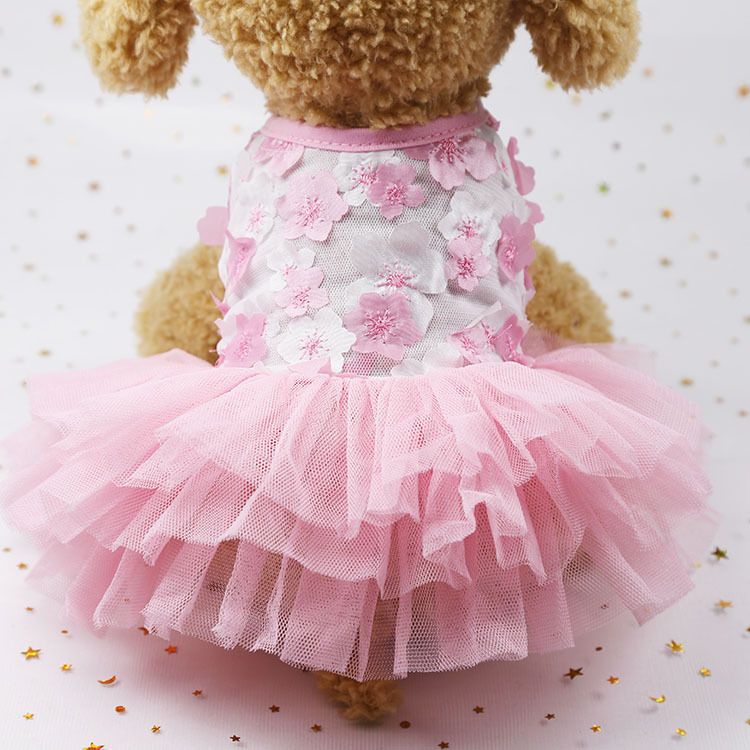 Dog Cat Vest Skirt Striped Mesh Summer Sansheng III Peach Blossom Dress Pink — image 1