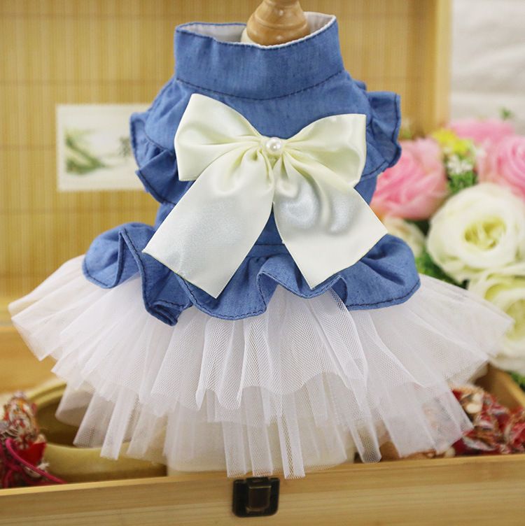 Shine Dog Cat Denim Skirt Princess Style White Yarn-Korean Denim Skirt Spring view 5