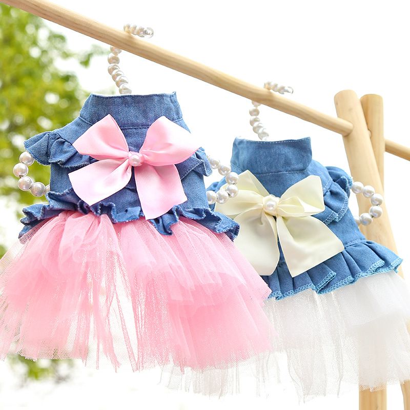 Shine Dog Cat Denim Skirt Princess Style White Yarn-Korean Denim Skirt Spring view 3