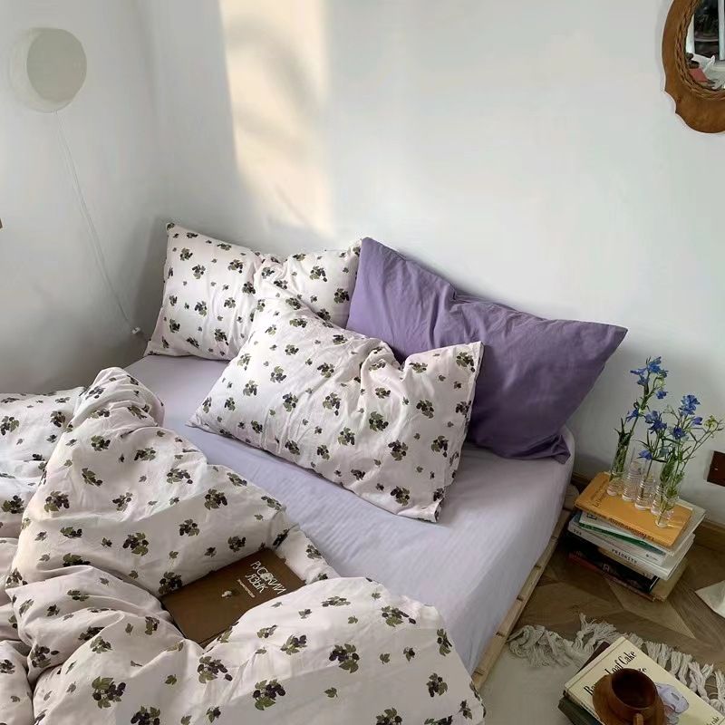 Lu Mi Er Pillowcase Cotton Twill Vintage Flower 48x74 100 cotton Korean purple