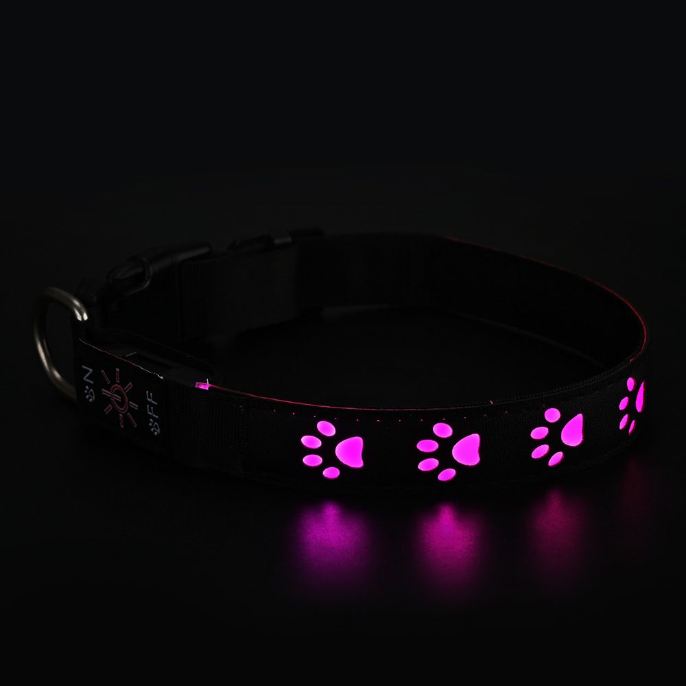 SY LED Rechargeable Nylon Dog Collar Pink M(40-50cm) — image 1