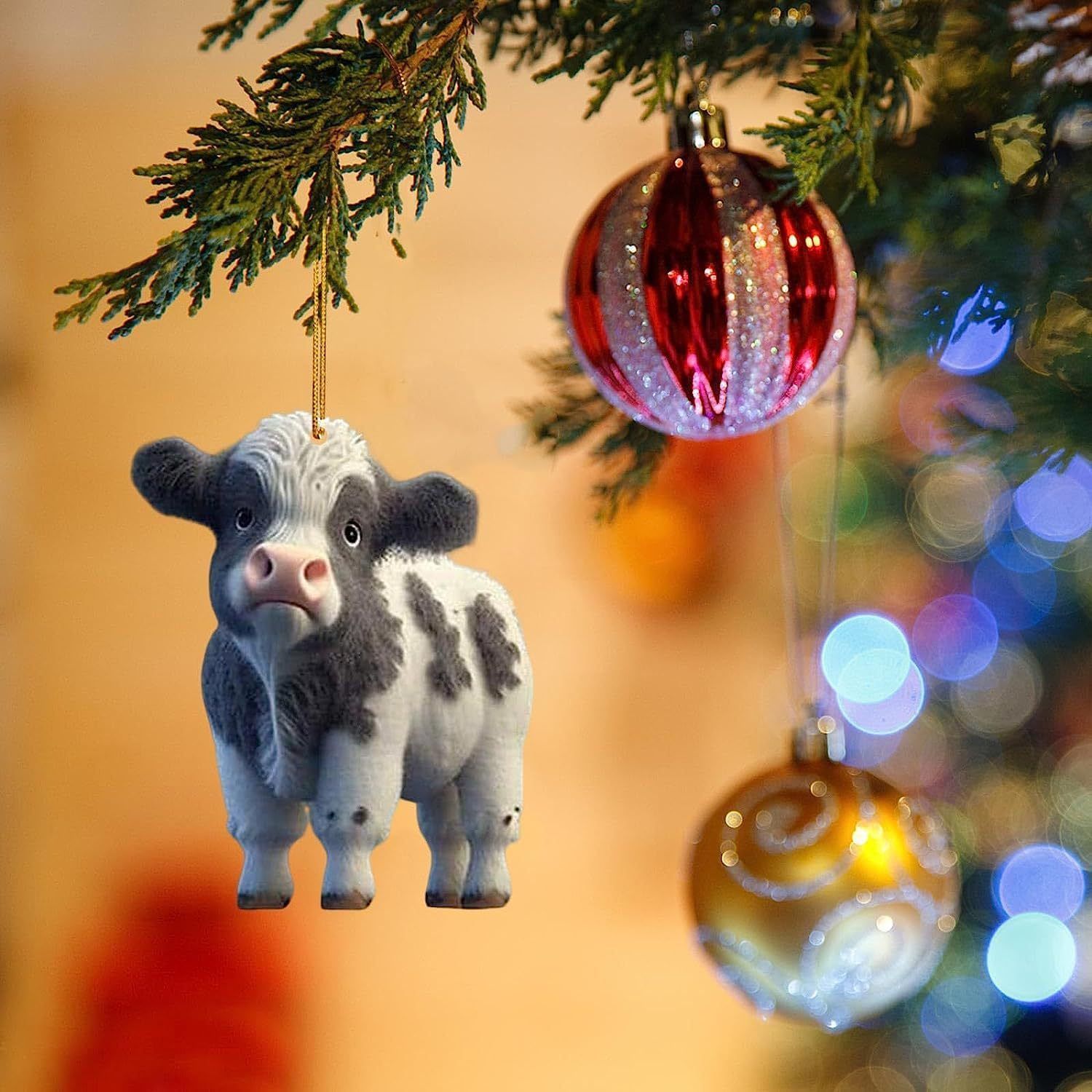 O Acrylic Christmas Cow Car Hanging Ornament Cow pendant 5 view 3