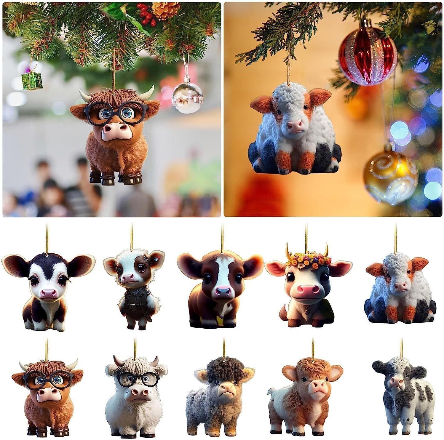 O Acrylic Christmas Cow Car Hanging Ornament Cow pendant 7 view 2
