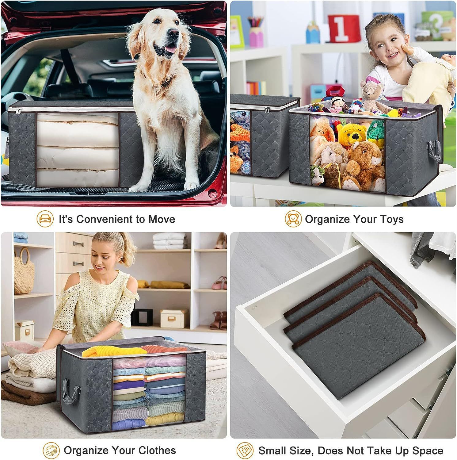 Fortunately Non-woven Quilt Storage Bag Cube 70L Gray 60*40*35cm(90L) view 6