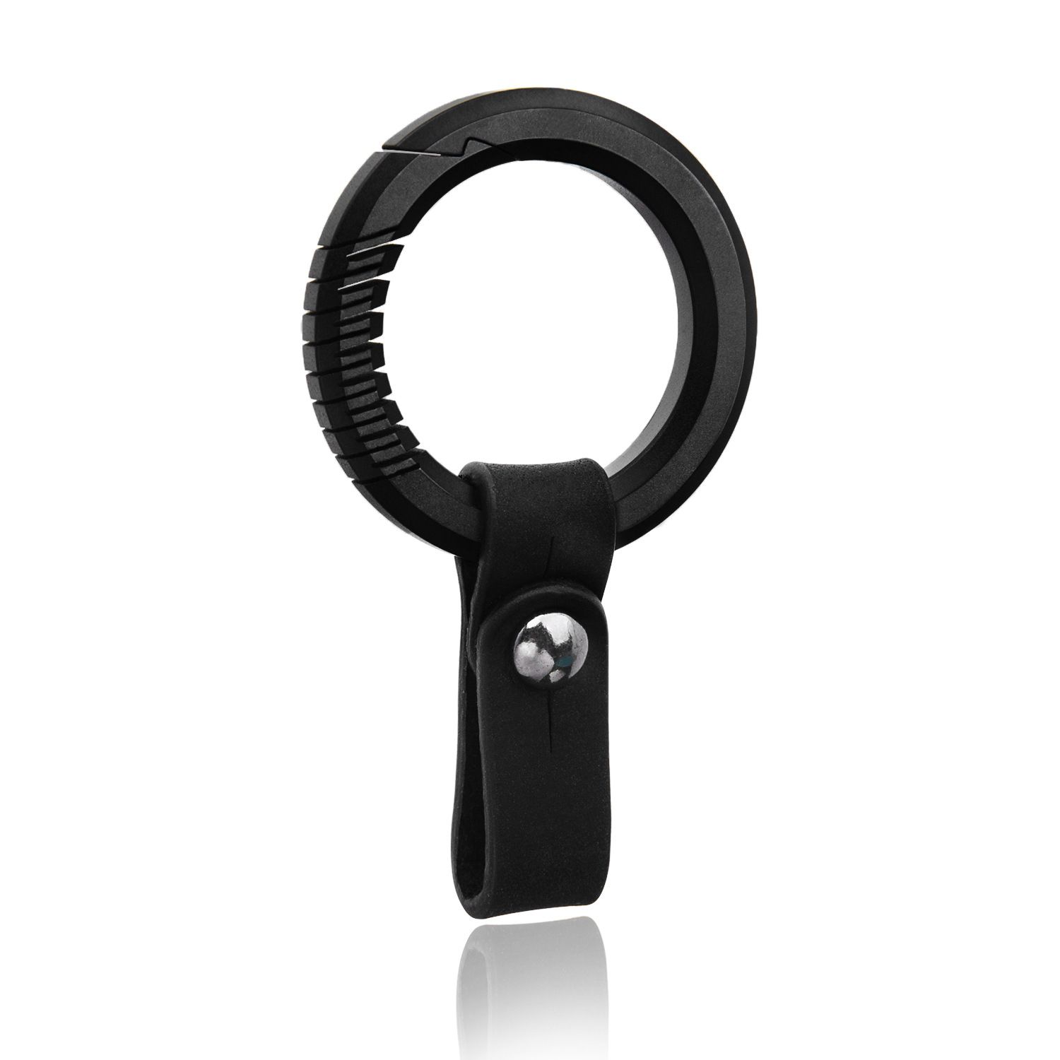 Titanium Alloy Keychain Crazy Cowhide Car Key Pendant Black buckle + leather strip — image 1