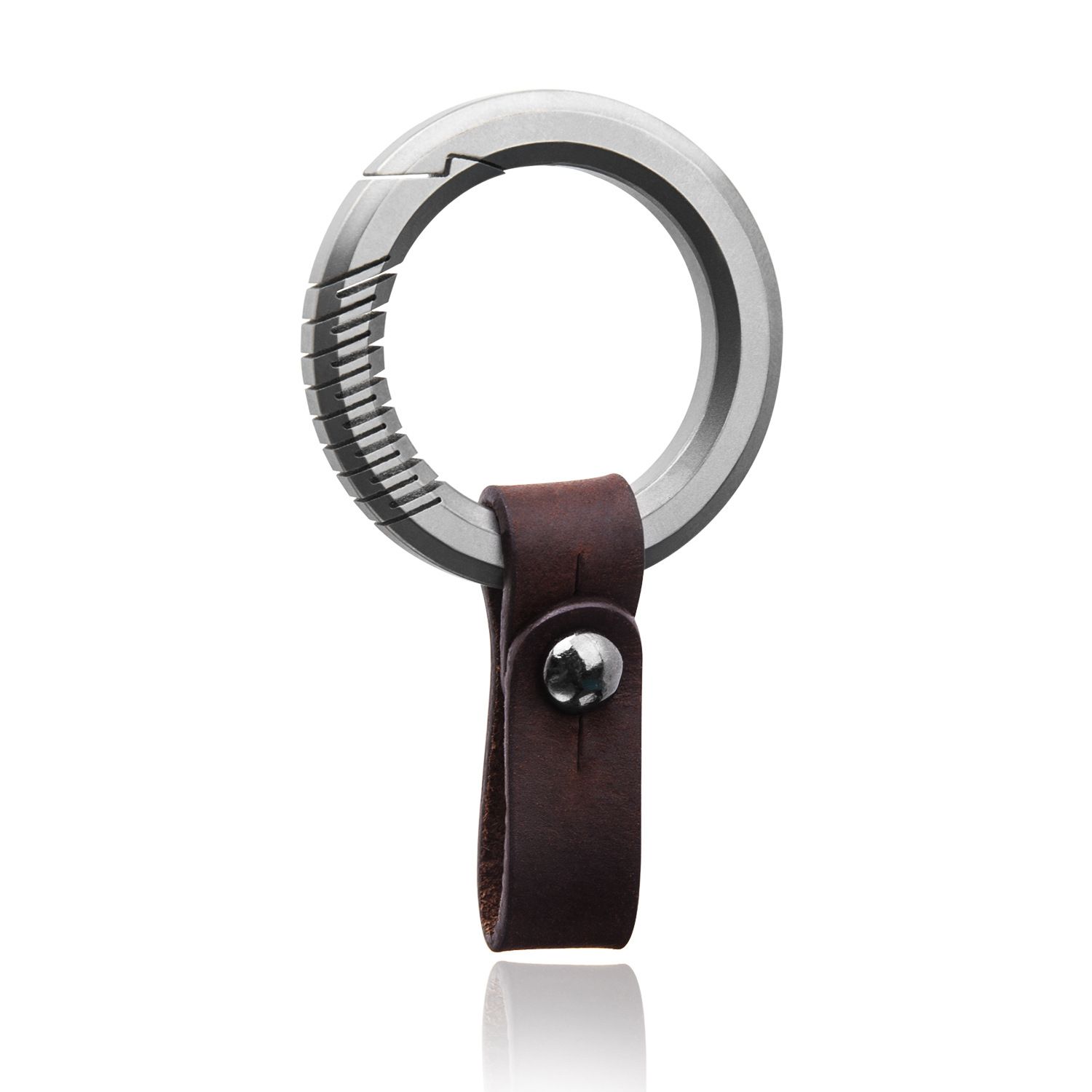 Titanium Alloy Keychain Crazy Cowhide Car Key Pendant Gray buckle + leather strip — image 1