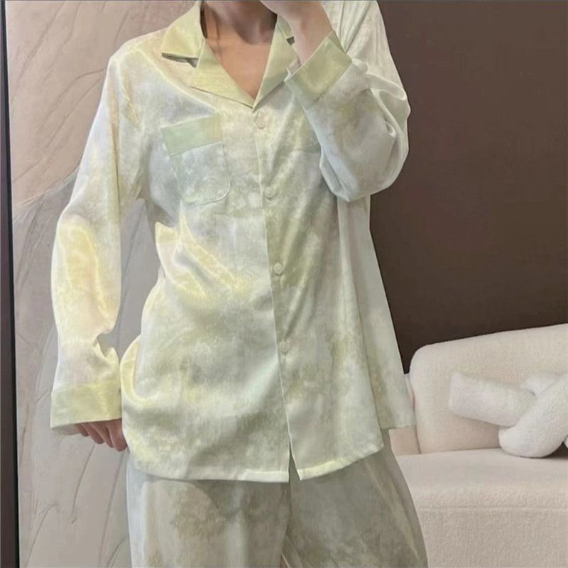 Women Long Sleeve Sleepwear Set Polyester Home Double-length gray# twill sand view 4