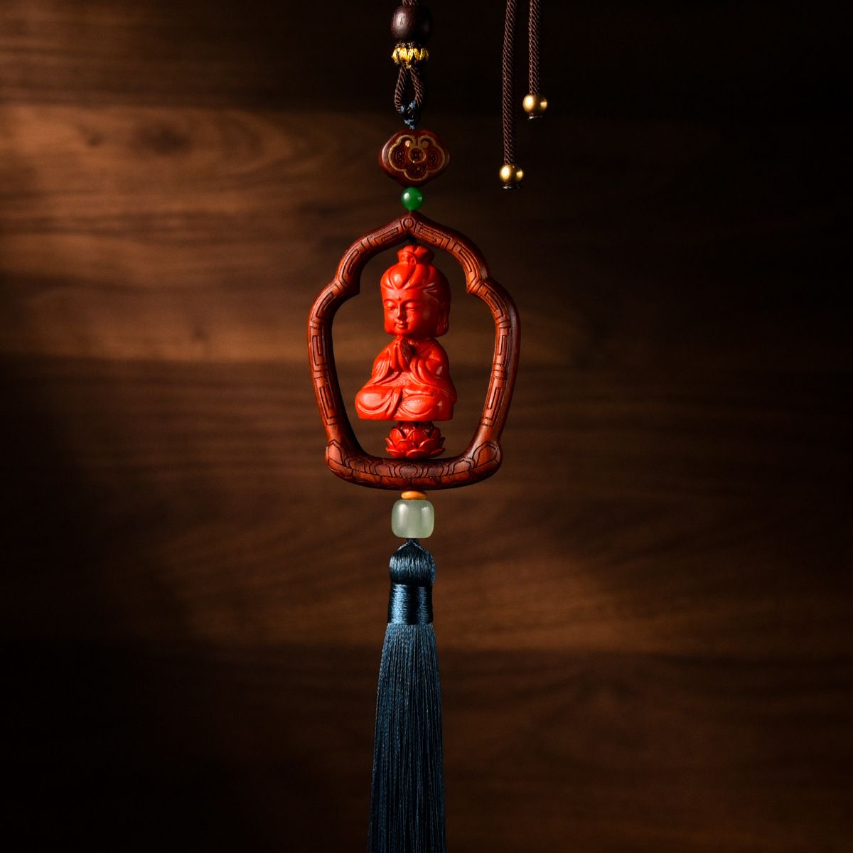 Xiangbaihui Cinnabar Buddha Guanyin Car Ornament GS144 Guanyin (blue tassel) — image 1